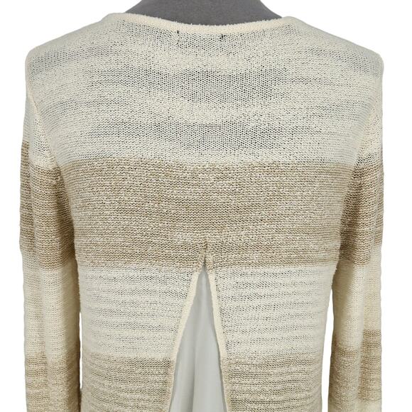 Calvin Klein Sweater Womens Large Ivory Beige Stripe Chiffon Back Pleat Pullover - Picture 9 of 13